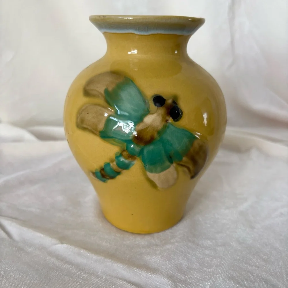 Vintage ceramic dragon fly vase home decor midcentury fairy 70s folk midcentury
